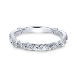 Gabriel & Co 14k Plain 14K White Gold Victorian Straight Round Diamond Band