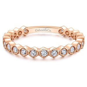 Gabriel & Co 14k Plain 14k Rose Gold Hexagonal Station Stackable Diamond Band